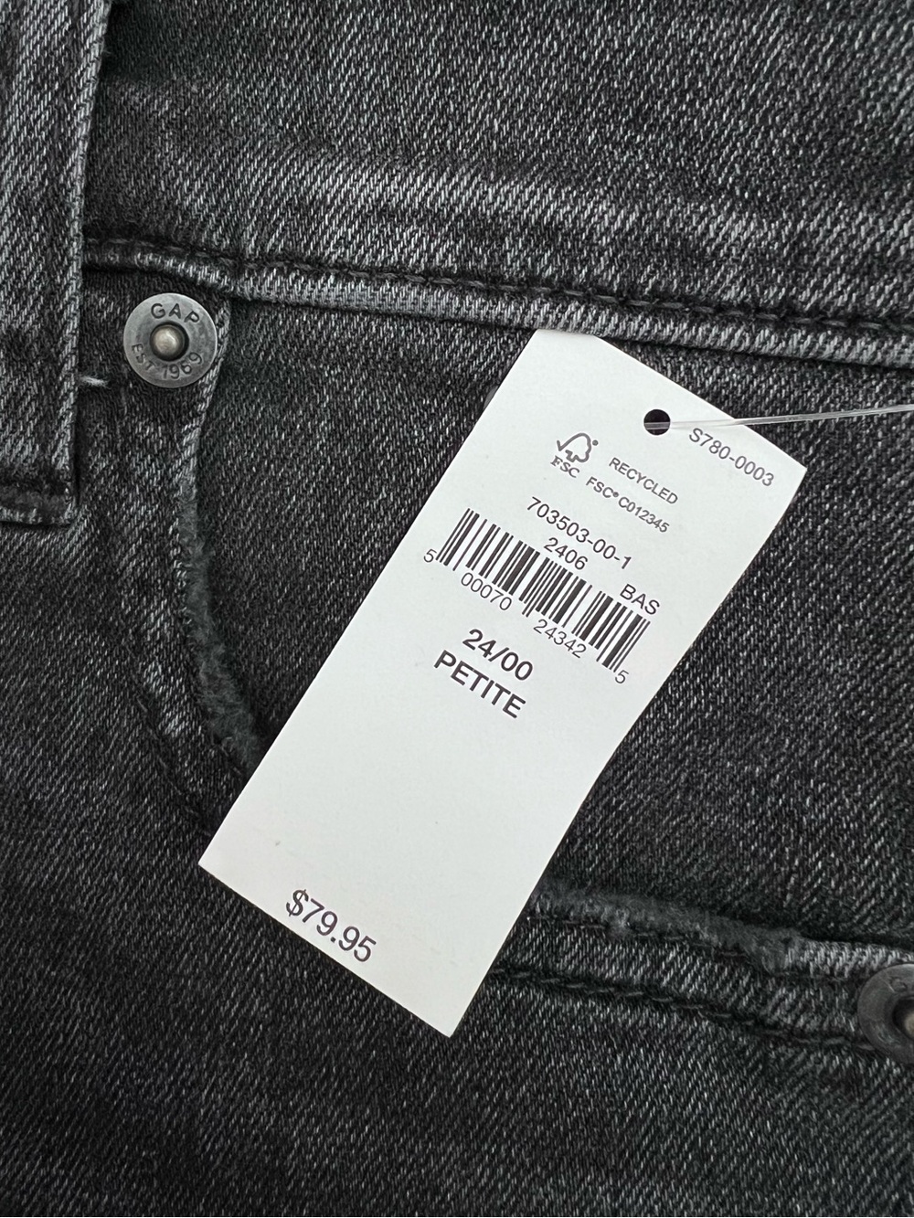 NWT ✨ GAP Sky High Rise Black Skinny Jeans Denim 24 24P Petite 00 0 - Picture 4 of 8